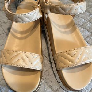 Just Fab Women’s Size 7.5 Willow Beige Flat Sandals with Velcro